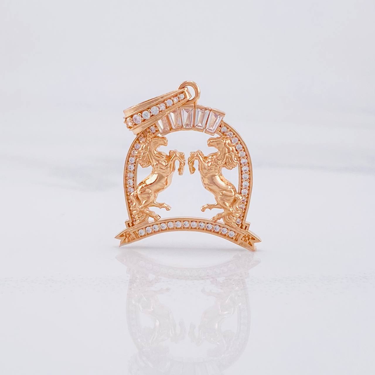 Pendant Double Horse 4.35g / 1 1/2 in Rose Gold 18K
