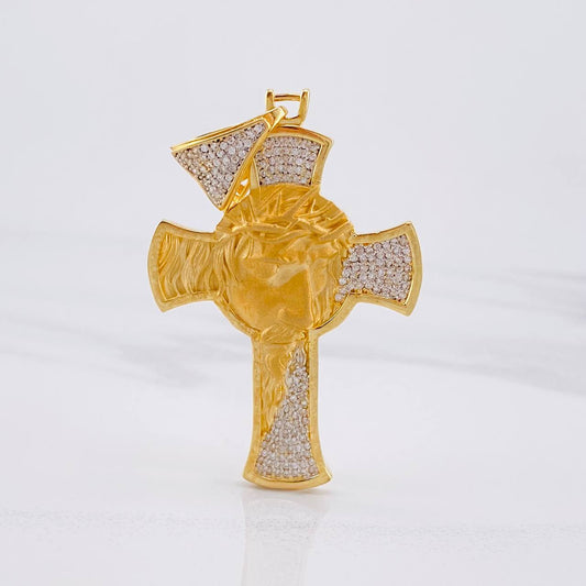 Pendant Cross Christ's Face 15.25g / 2 1/2 in Yellow Gold 18K