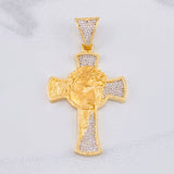 Pendant Cross Christ's Face 15.25g / 2 1/2 in Yellow Gold 18K