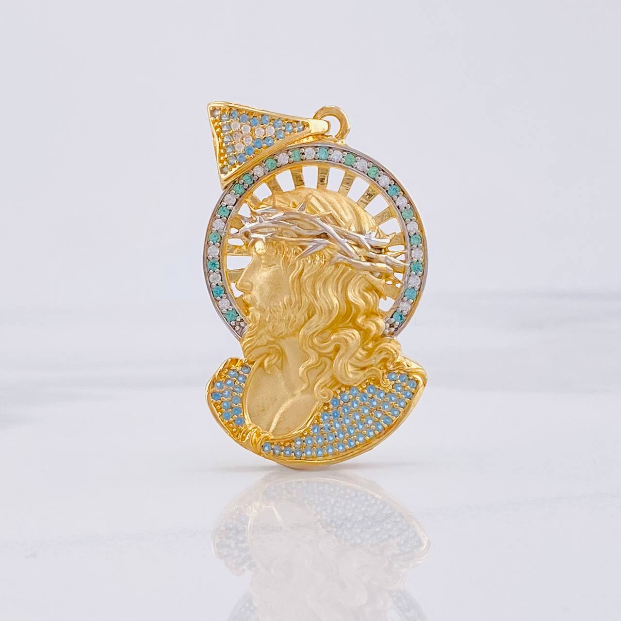 Pendant Christ's Face 12g / 2 in Two Yellow White Golds 18K