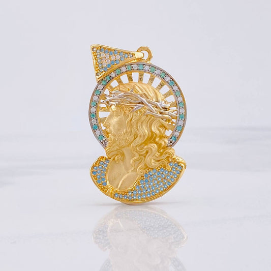Pendant Christ's Face 12g / 2 in Two Yellow White Golds 18K