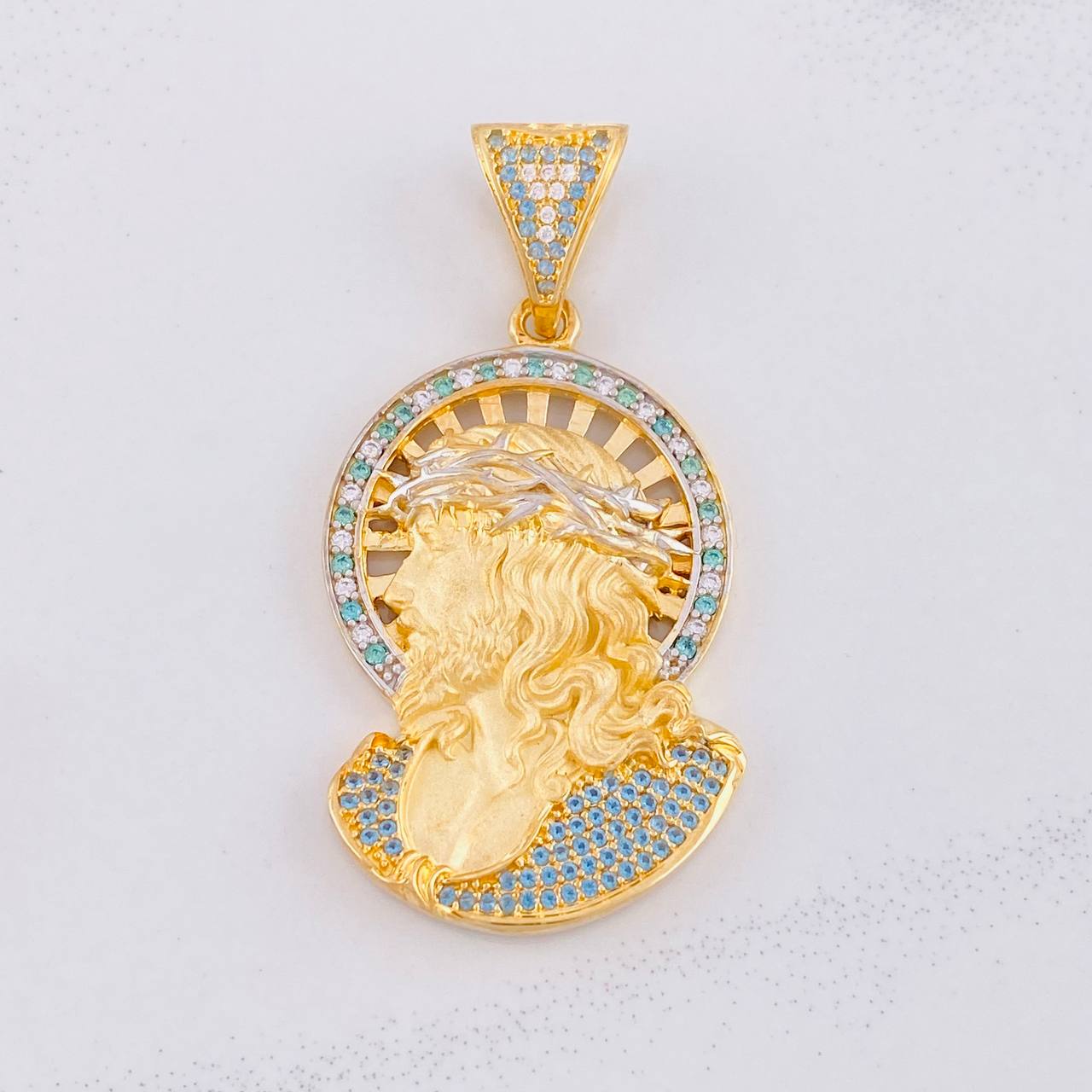 Pendant Christ's Face 12g / 2 in Two Yellow White Golds 18K
