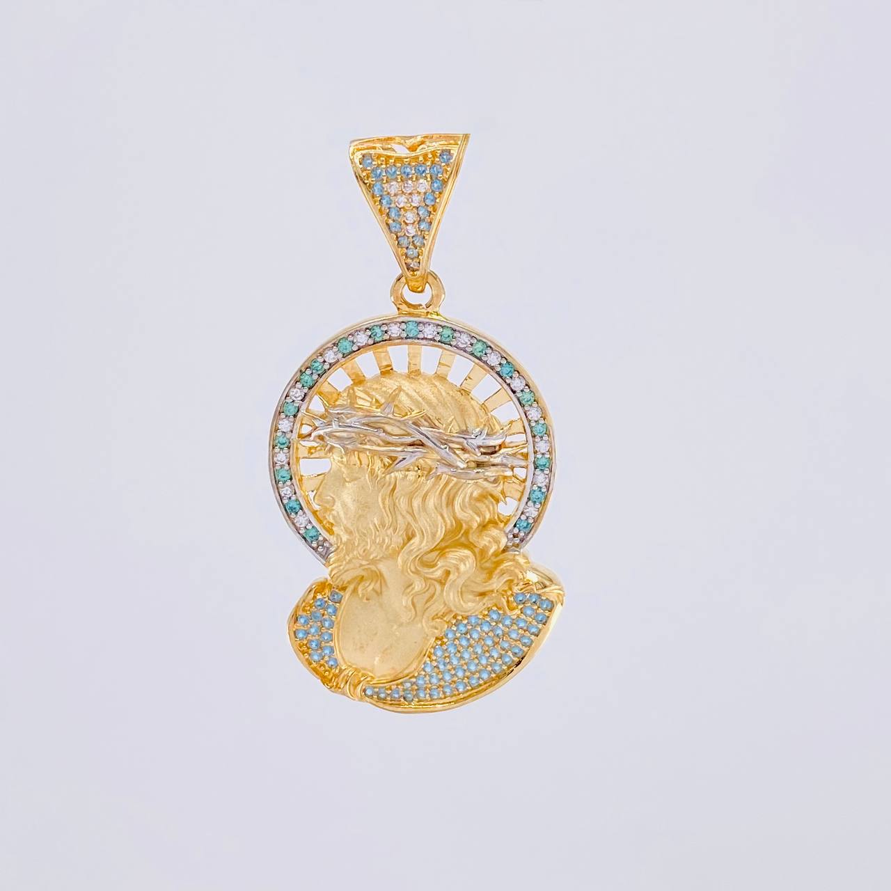 Pendant Christ's Face 12g / 2 in Two Yellow White Golds 18K
