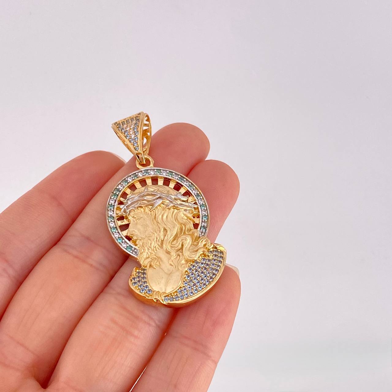 Pendant Christ's Face 12g / 2 in Two Yellow White Golds 18K