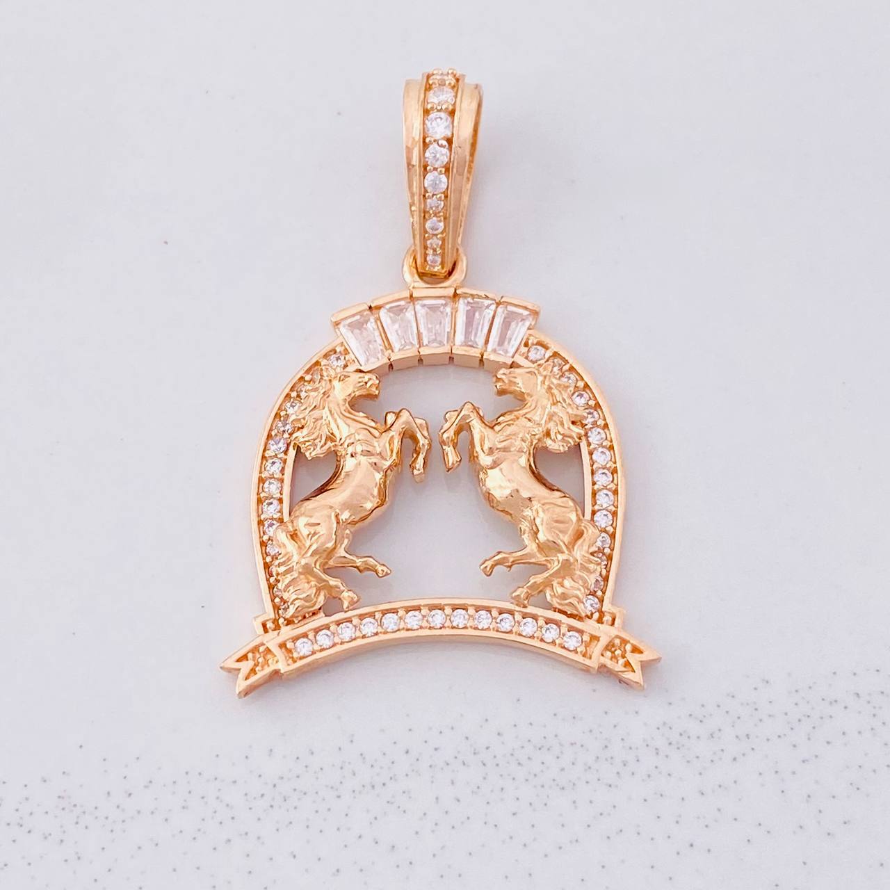 Pendant Double Horse 4.35g / 1 1/2 in Rose Gold 18K