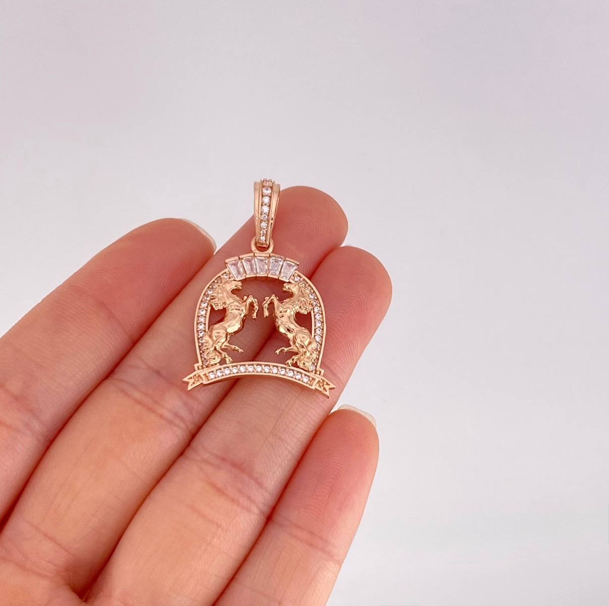 Pendant Double Horse 4.35g / 1 1/2 in Rose Gold 18K