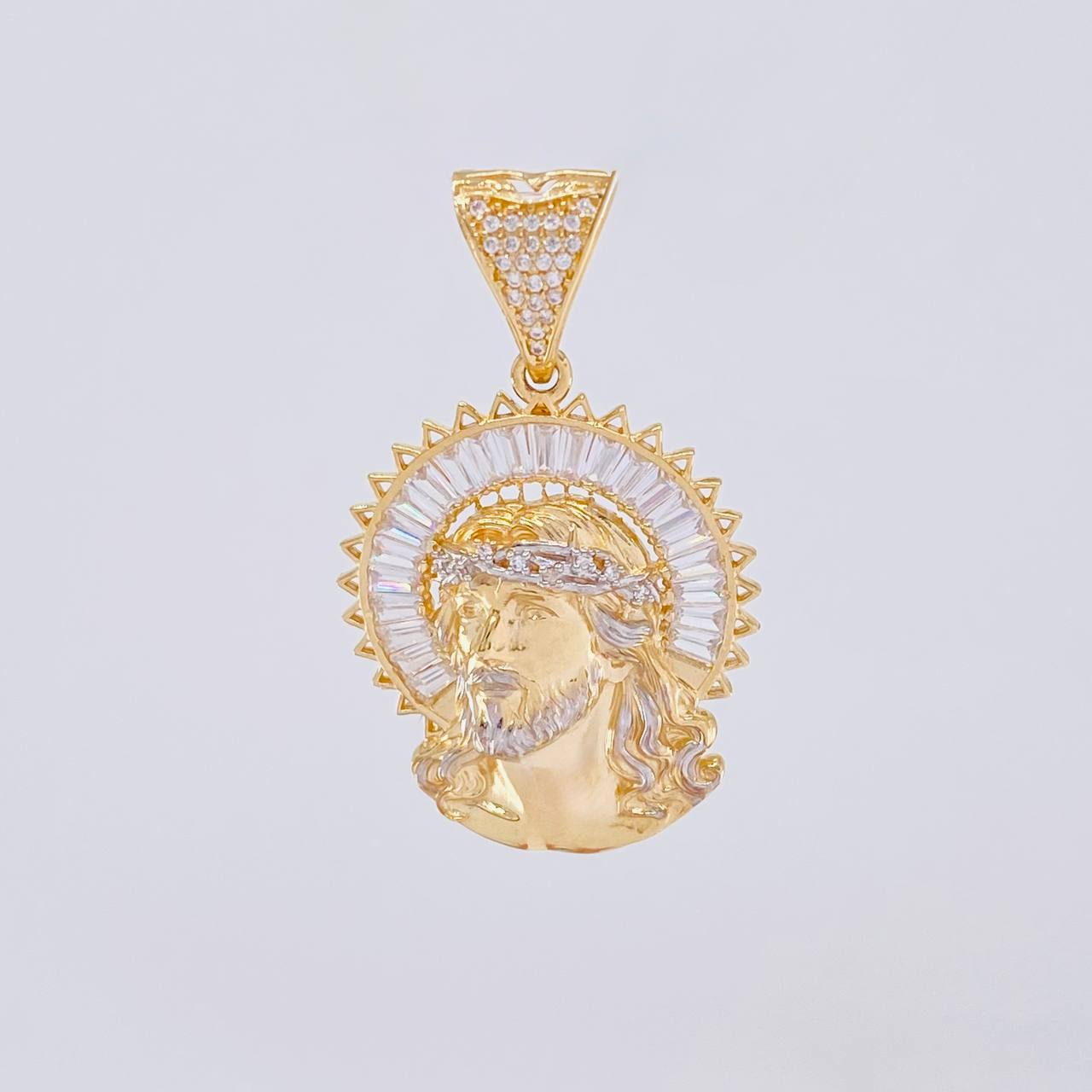 Pendant Christ's Face 9.5g / 1 3/4 in Two Yellow White Golds 18K