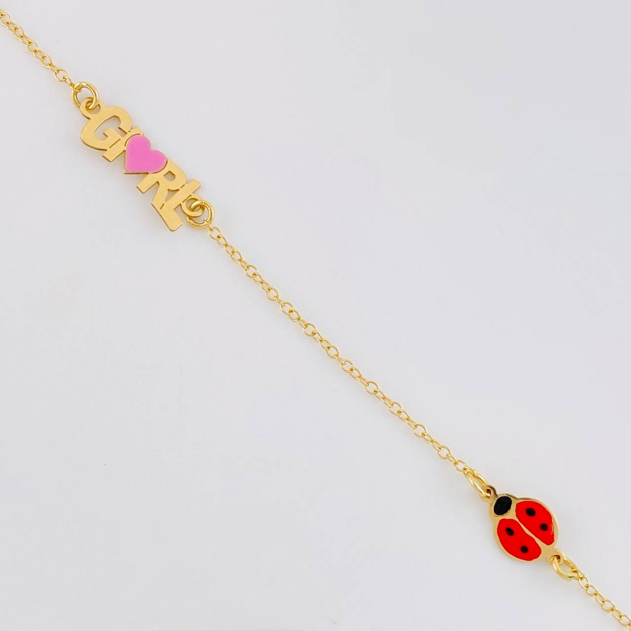 Bracelet Adjustable Rolo Continuous Girl Ladybug 1.45g / 6 1/4 in - 5 1/2 in / 1.3mm Yellow Gold 18K
