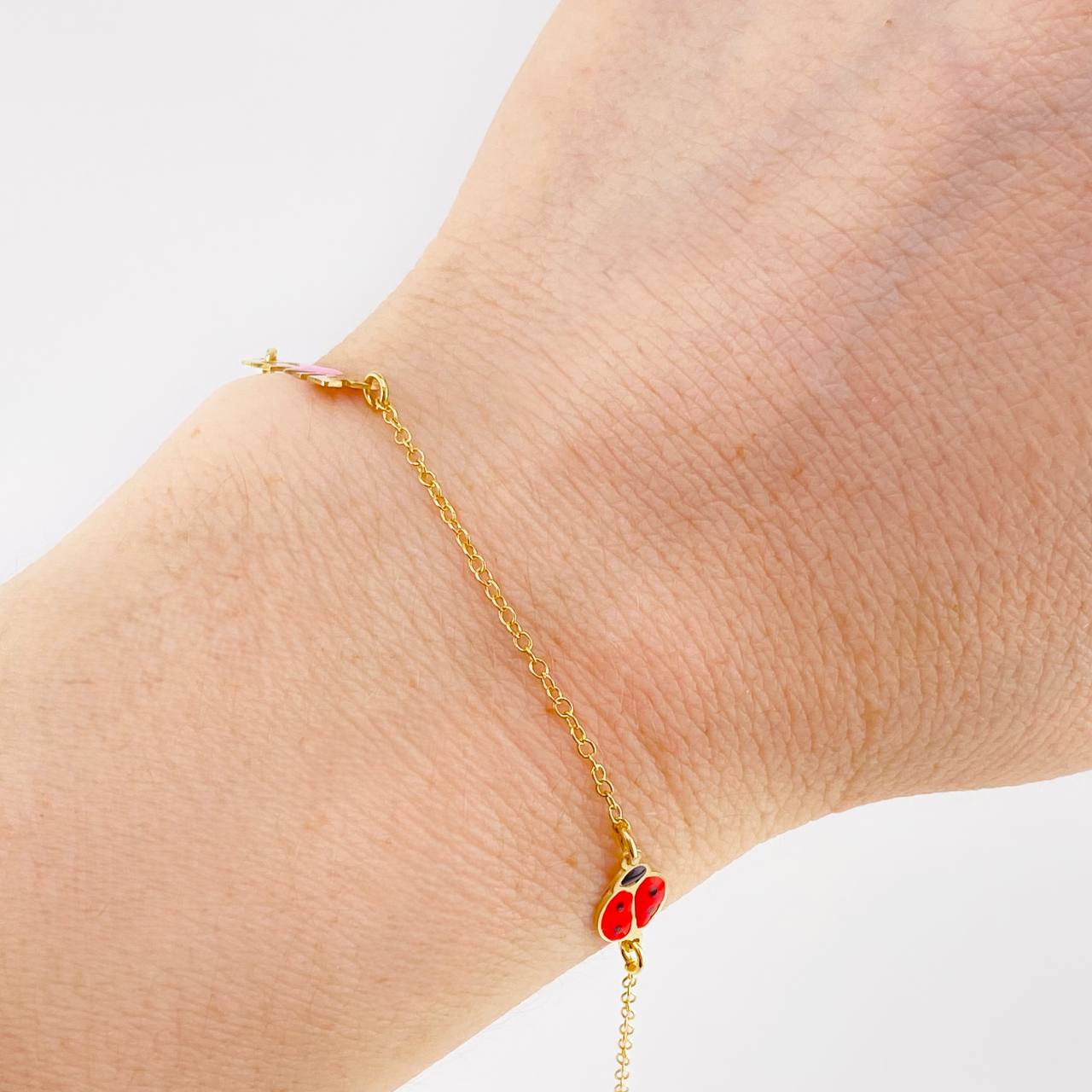 Bracelet Adjustable Rolo Continuous Girl Ladybug 1.45g / 6 1/4 in - 5 1/2 in / 1.3mm Yellow Gold 18K