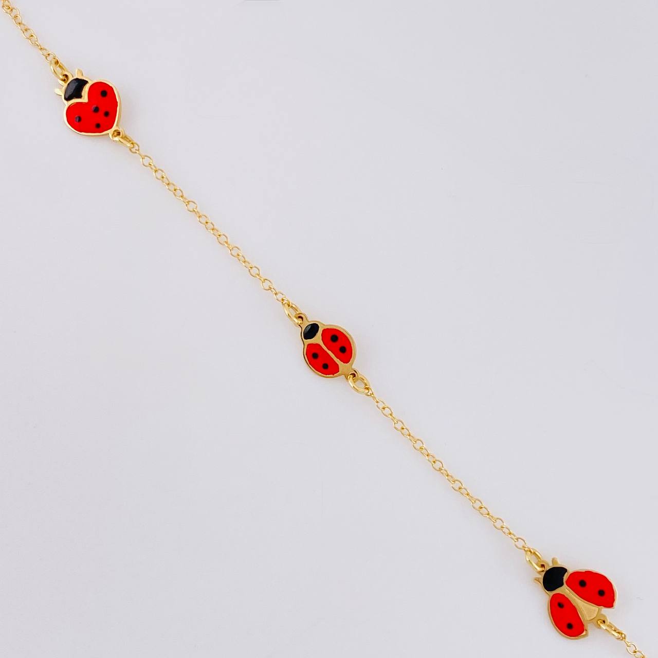 Bracelet Adjustable Rolo Continuous Ladybugs 1.8g / 6 1/4 in - 5 1/2 in / 1.3mm Yellow Gold 18K