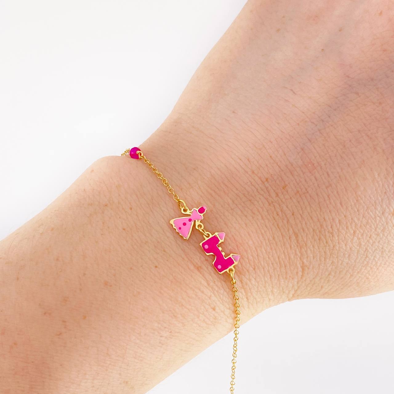 Bracelet Adjustable Rolo Continuous Princess Castle 1.25g / 6 1/4 in - 5 1/2 in / 1.3mm Yellow Gold 18K