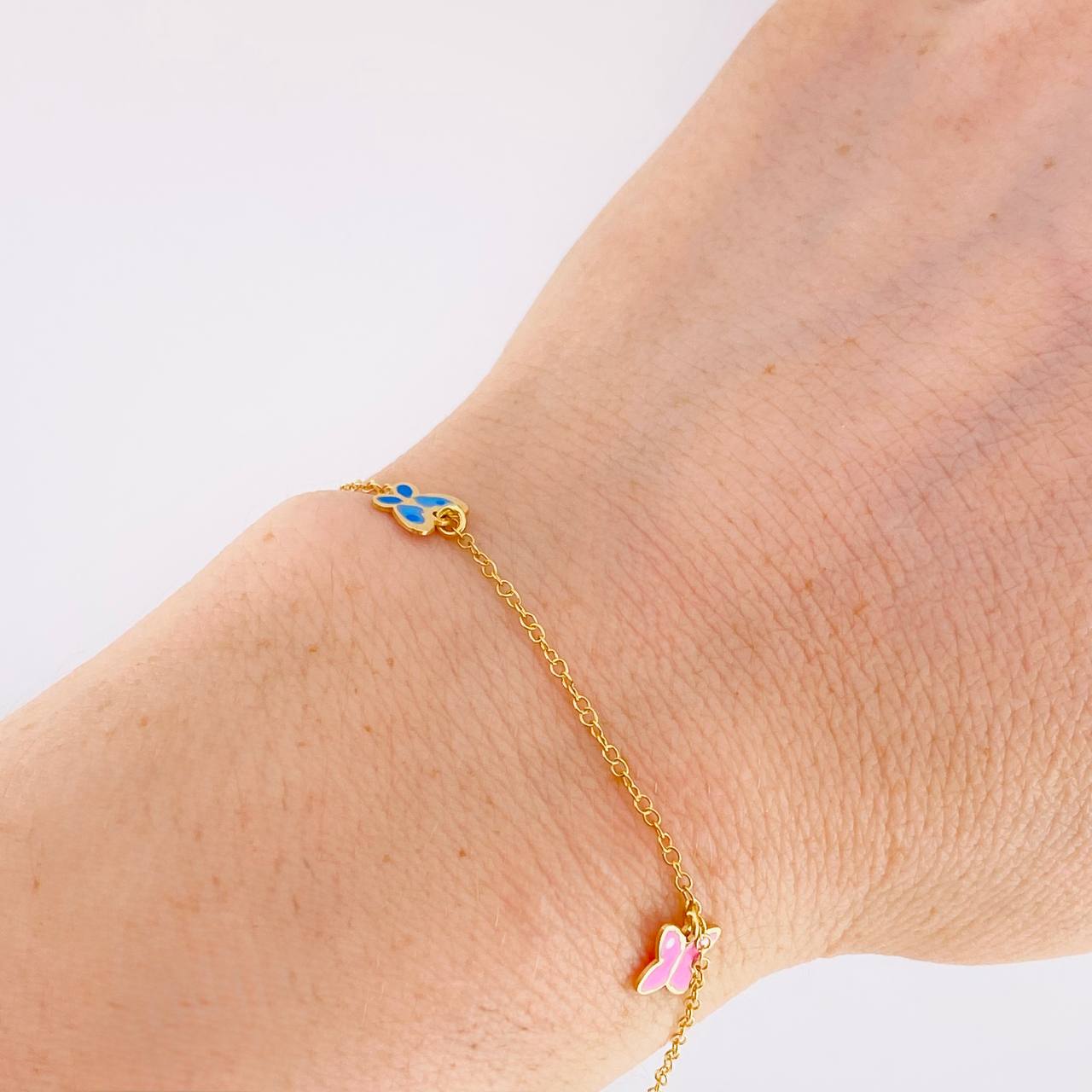 Bracelet Adjustable Rolo Continuous Butterflies 1.45g / 6 1/4 in - 5 1/2 in / 1.3mm Yellow Gold 18K