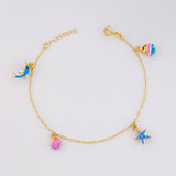 Adjustable Rolo Bracelet with Hanging Pendants 2.45g / 7 1/4 in - 6 1/2 in / 1.3mm 18K Yellow Gold