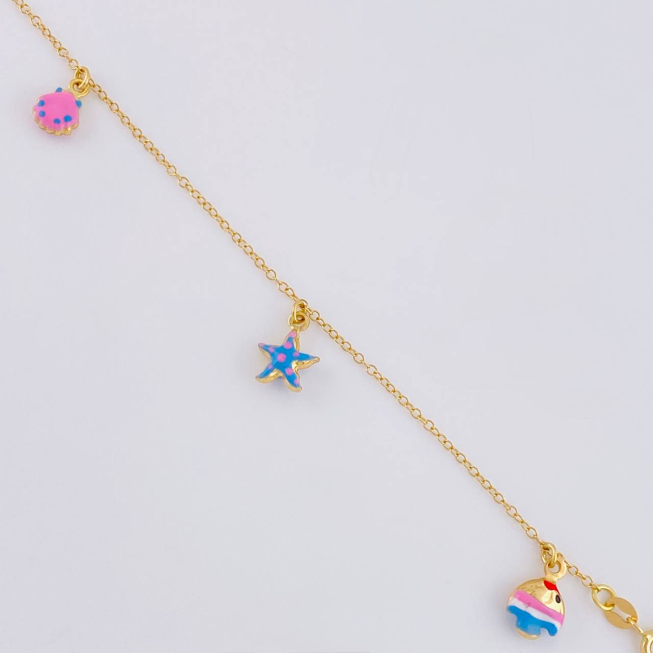 Adjustable Rolo Bracelet with Hanging Pendants 2.45g / 7 1/4 in - 6 1/2 in / 1.3mm 18K Yellow Gold
