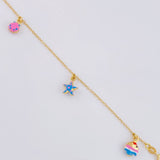 Adjustable Rolo Bracelet with Hanging Pendants 2.45g / 7 1/4 in - 6 1/2 in / 1.3mm 18K Yellow Gold