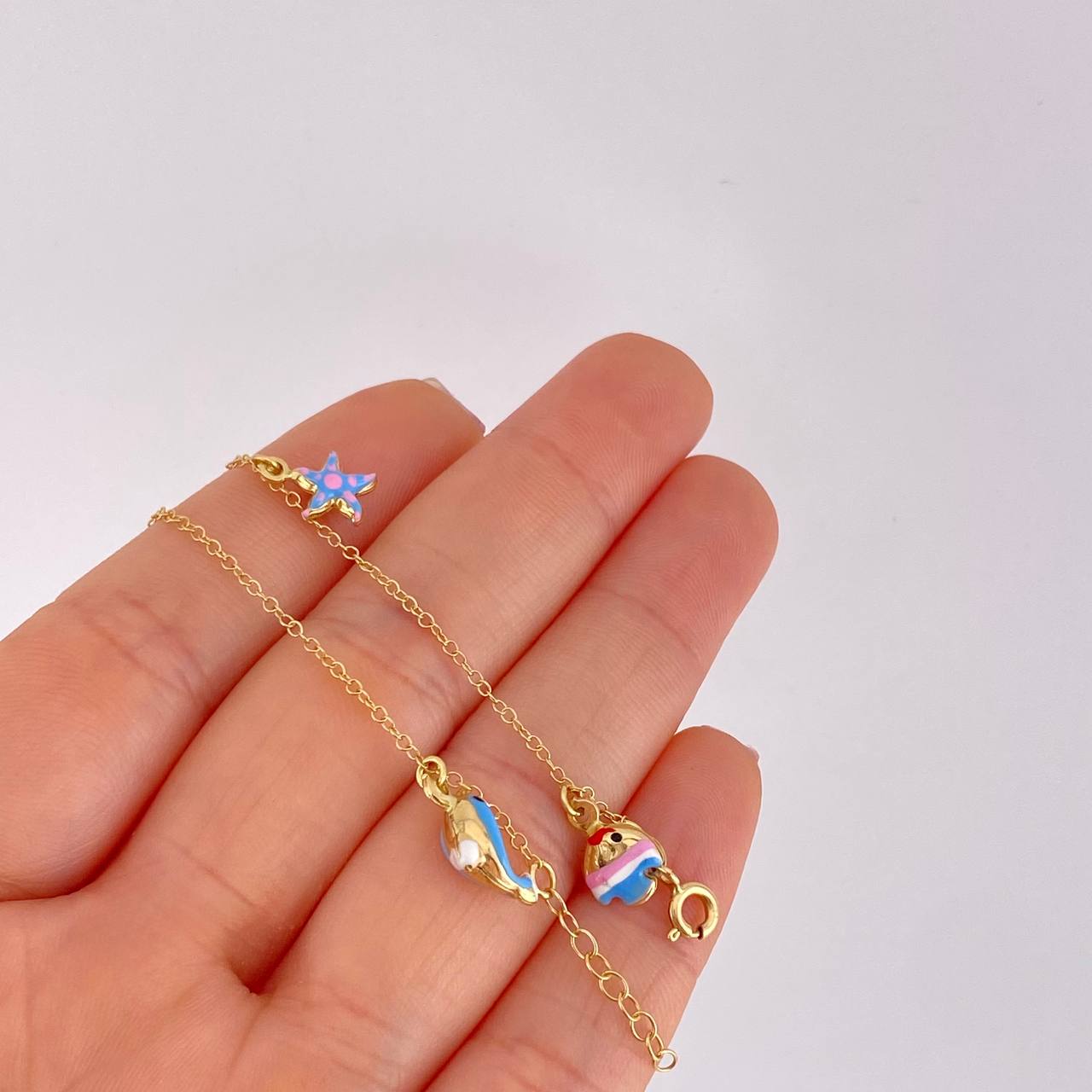 Adjustable Rolo Bracelet with Hanging Pendants 2.45g / 7 1/4 in - 6 1/2 in / 1.3mm 18K Yellow Gold