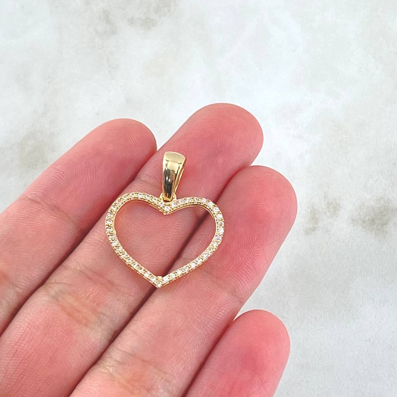 Pendant Heart Silhouette 1.7gr / 2.5cm / White Zircons Yellow Gold 18K ©