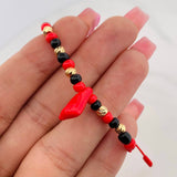 Red Woven Bracelet Protection 5 Diamond Cut Beads Yellow Gold 18K