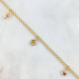Tobillera Aro Seguido 3.7gr / 27cm / 2.2mm Corazones-Pie-Flor-Estrella-Luna-Ala Oro Amarillo 18K