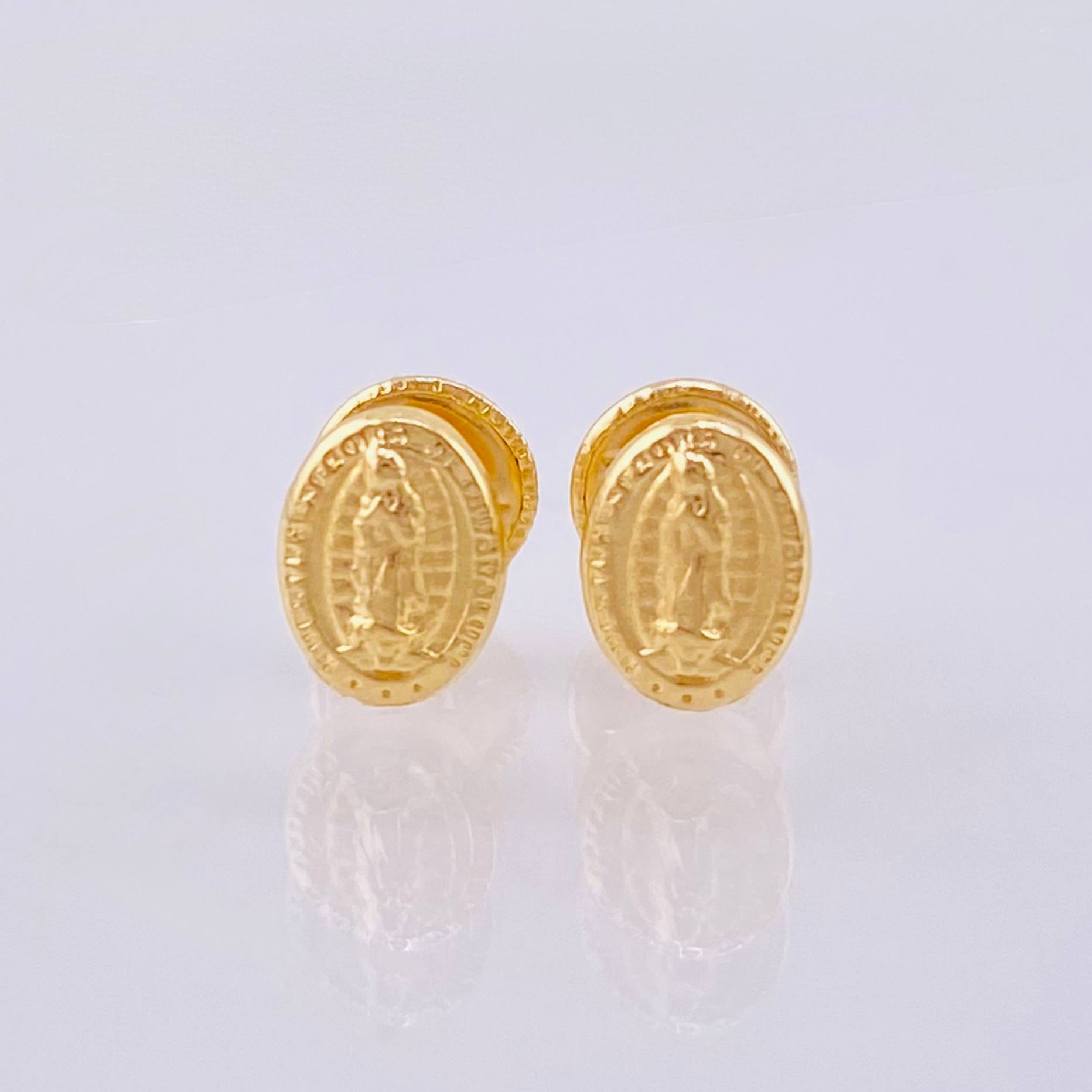 Stud Earrings Virgen Guadalupe Matte 0.55gr / 7mm Yellow Gold 18K *