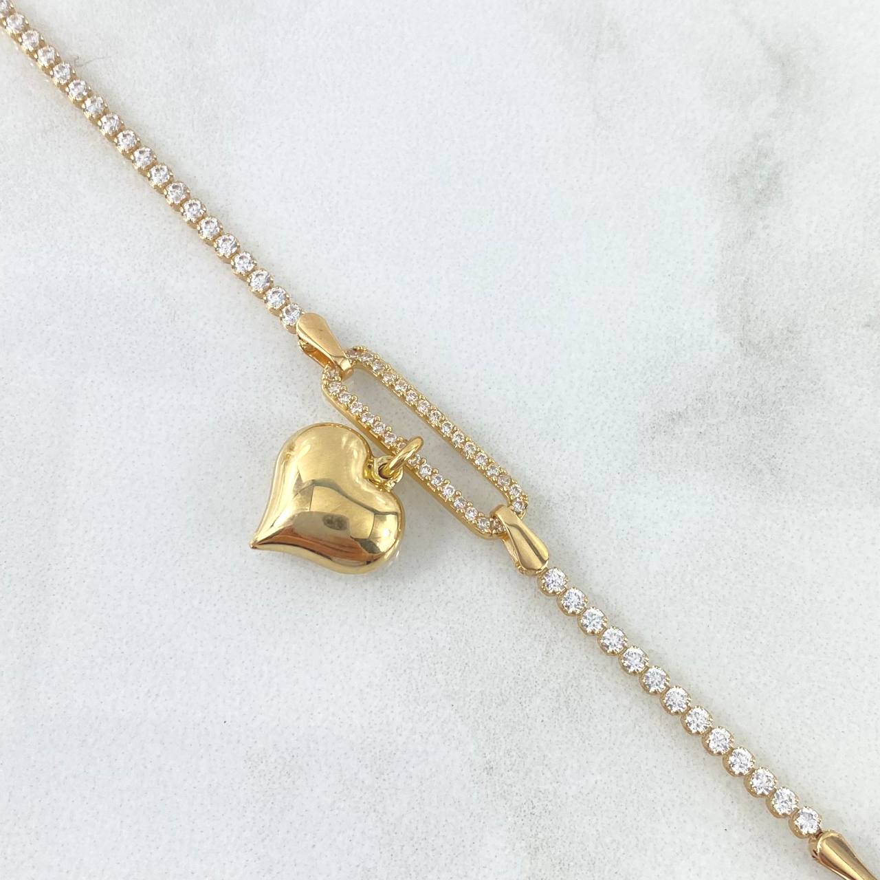 Bracelet Tennis Box 5.3gr / 17cm-20cm / 2mm White Zircons Yellow Gold Heart +4 ©