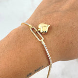 Bracelet Tennis Box 5.3gr / 17cm-20cm / 2mm White Zircons Yellow Gold Heart +4 ©