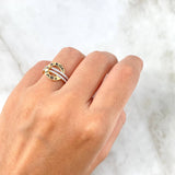 Rustic Hoop Ring 3.05gr / Size 5 / White Zircons Yellow Gold
