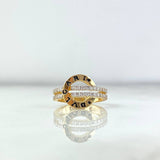 Rustic Hoop Ring 3.05gr / Size 5 / White Zircons Yellow Gold