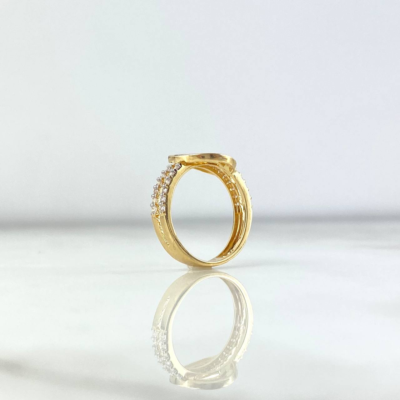 Rustic Hoop Ring 3.05gr / Size 5 / White Zircons Yellow Gold