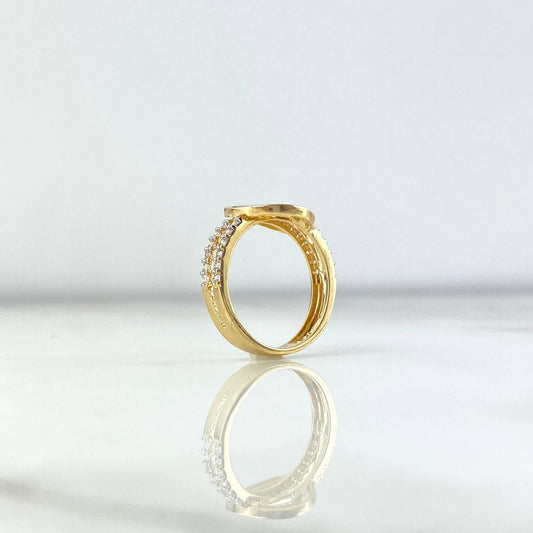 Rustic Hoop Ring 3.05gr / Size 5 / White Zircons Yellow Gold