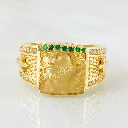 Anillo Rostro Jesus Mate 8.45gr / T10 3/4 / Oro Amarillo 18K*