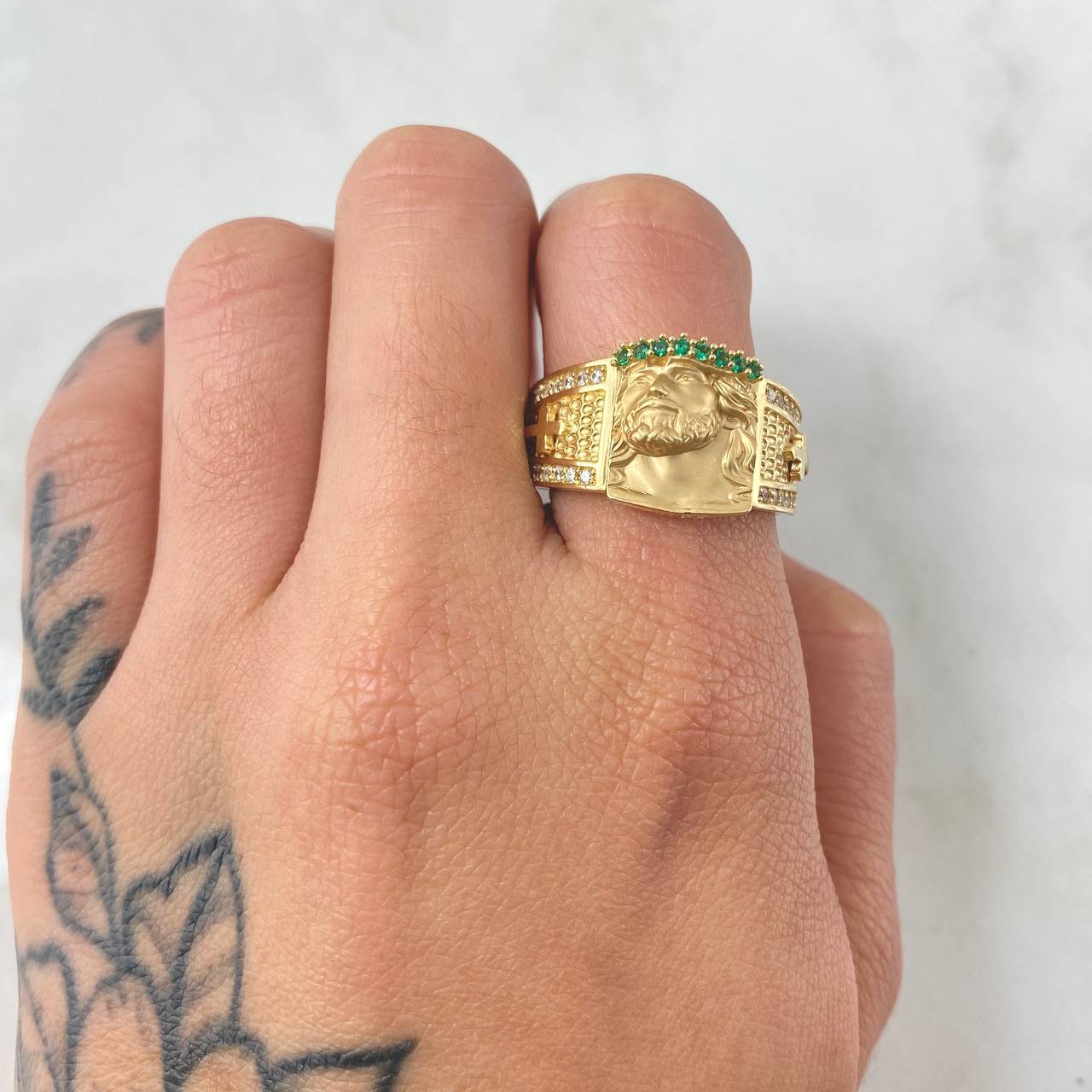 Anillo Rostro Jesus Mate 8.45gr / T10 3/4 / Oro Amarillo 18K*