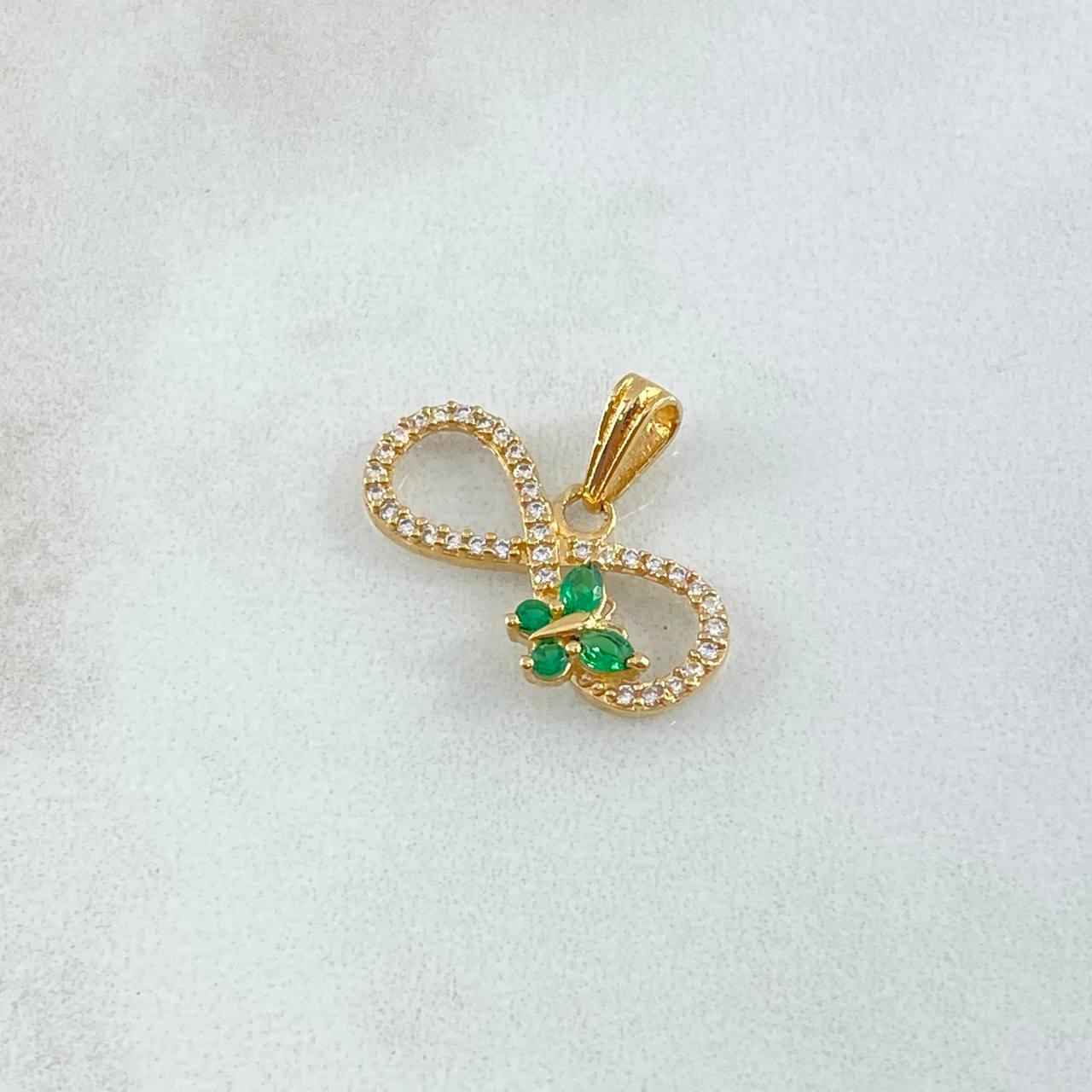 Pendant Infinite Thick Butterfly 1.55gr / 1.5cm / White Green Zircons Yellow Gold 18K ©