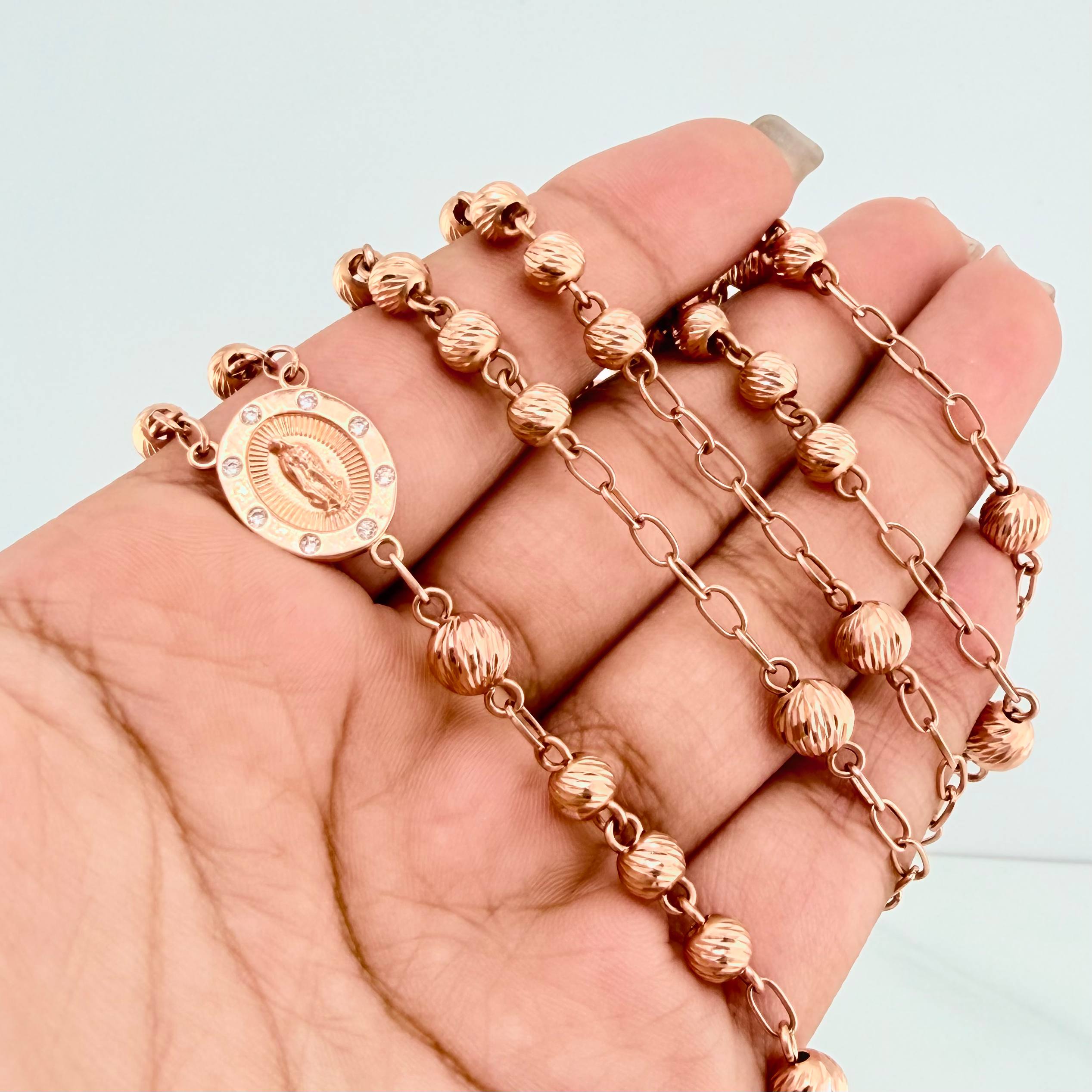 Guadalupe Virgin Rosary 17.35 g / 15 3/4 in / 6mm-5 mm 18K Rose Gold