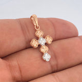 Pendant Cross Clover 2.4gr / 1 1/4 in / Two Golds White Pink Nac.Esp. 18K +