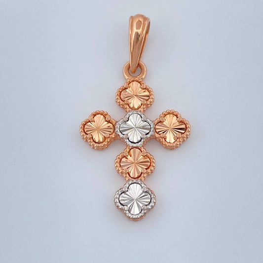 Pendant Cross Clover 2.4gr / 1 1/4 in / Two Golds White Pink Nac.Esp. 18K +