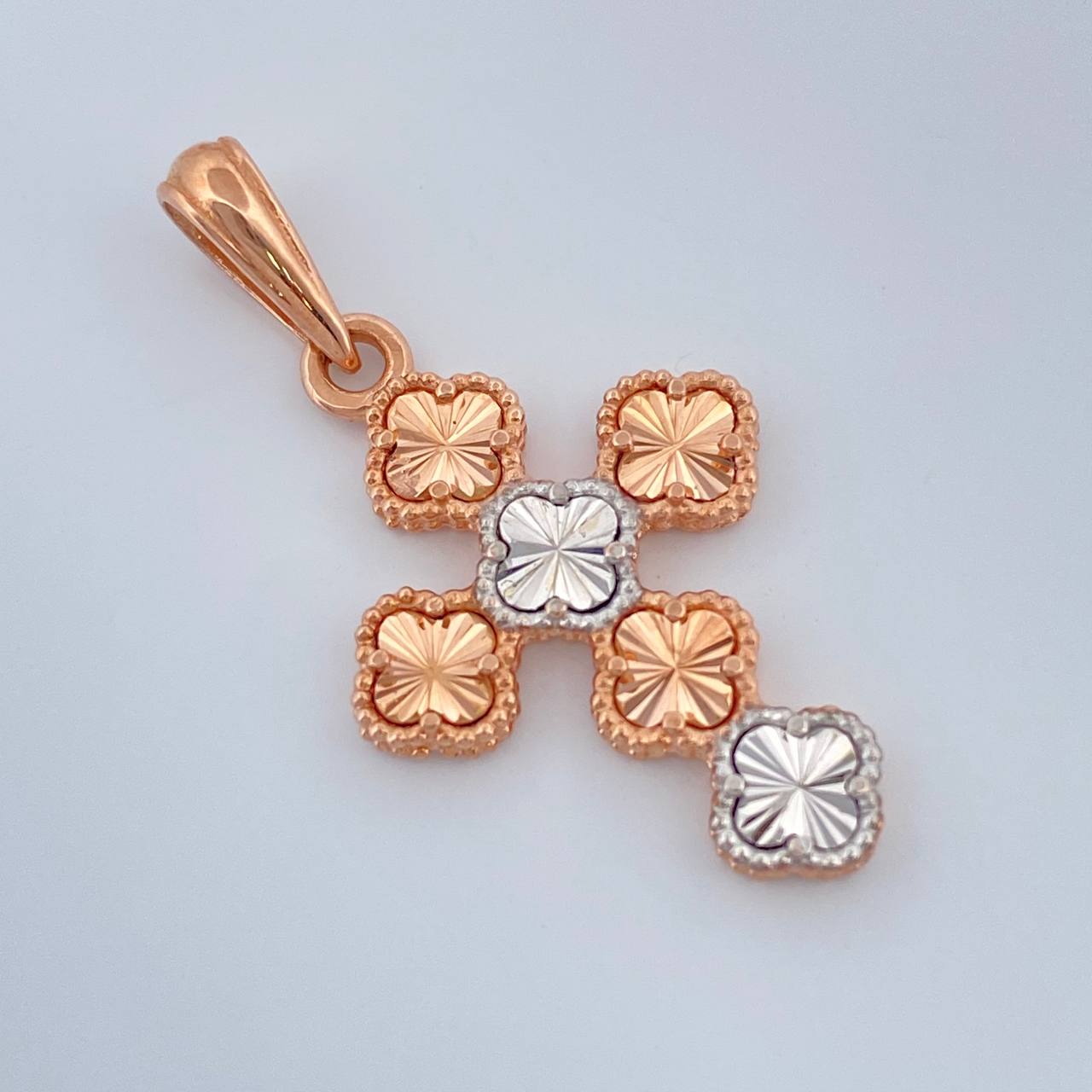 Pendant Cross Clover 2.4gr / 1 1/4 in / Two Golds White Pink Nac.Esp. 18K +