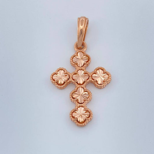 Pendant Cross Clover 2.35gr / 1 1/4 in / Rose Gold Nac.Esp. 18K +