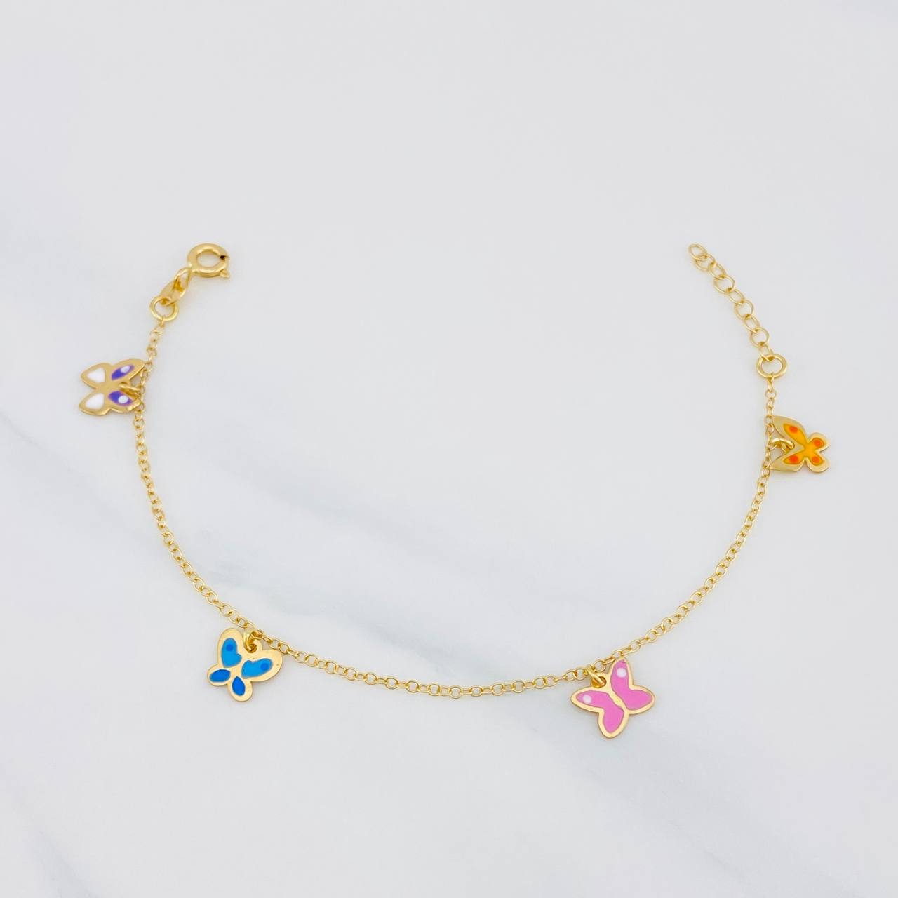 Pulso Bebé Rolo Mariposas 1.45g / 6 in / 1.32mm Oro Amarillo 18K