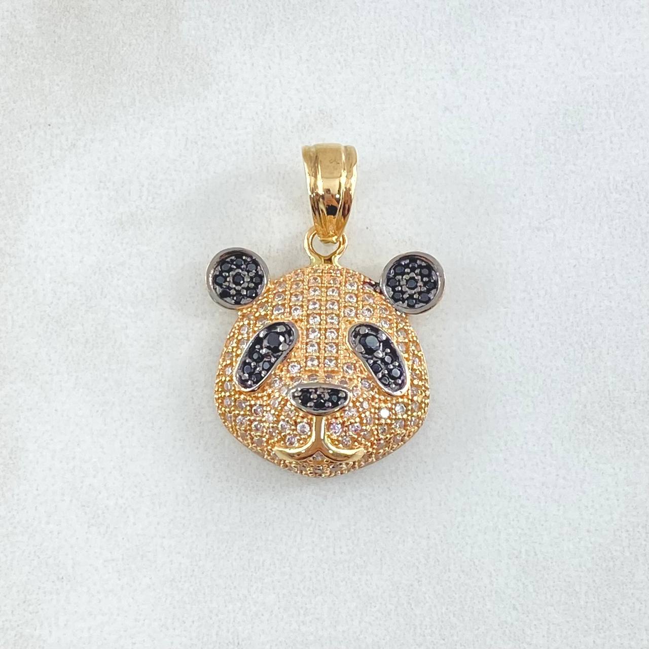 Pendant Face Panda Bear 4.75gr / 2.5cm / White Black Zircons Yellow Gold 18K ©