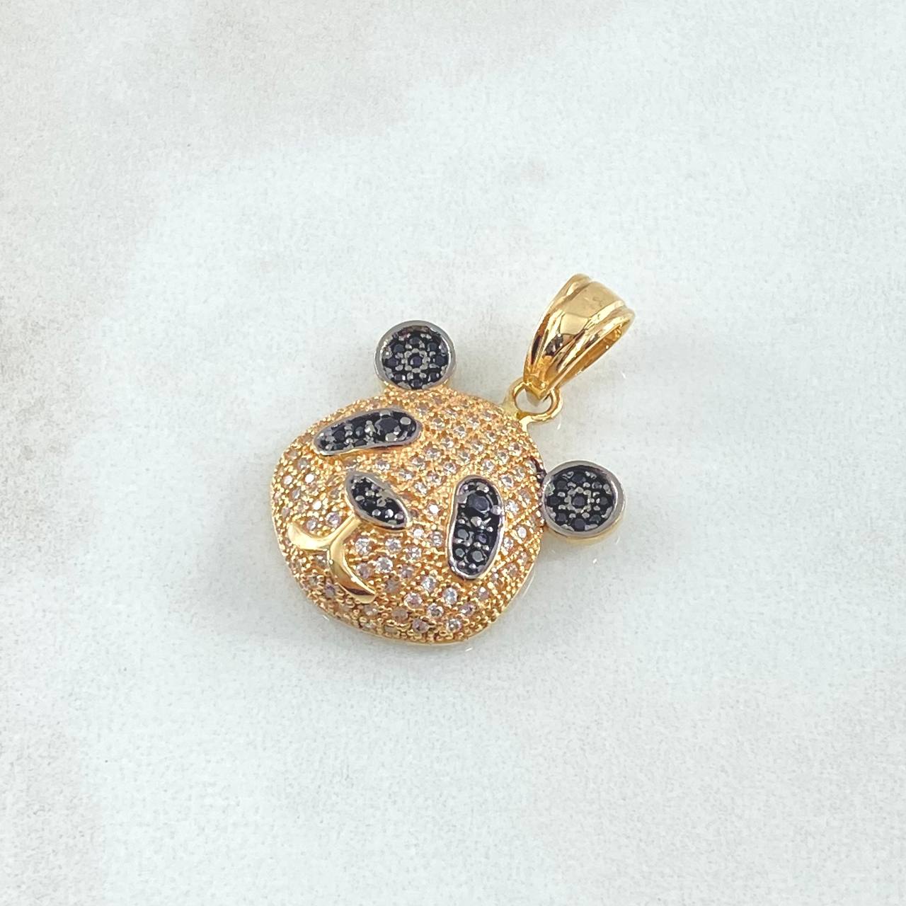 Pendant Face Panda Bear 4.75gr / 2.5cm / White Black Zircons Yellow Gold 18K ©