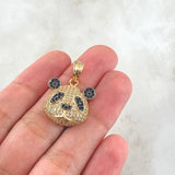 Pendant Face Panda Bear 4.75gr / 2.5cm / White Black Zircons Yellow Gold 18K ©
