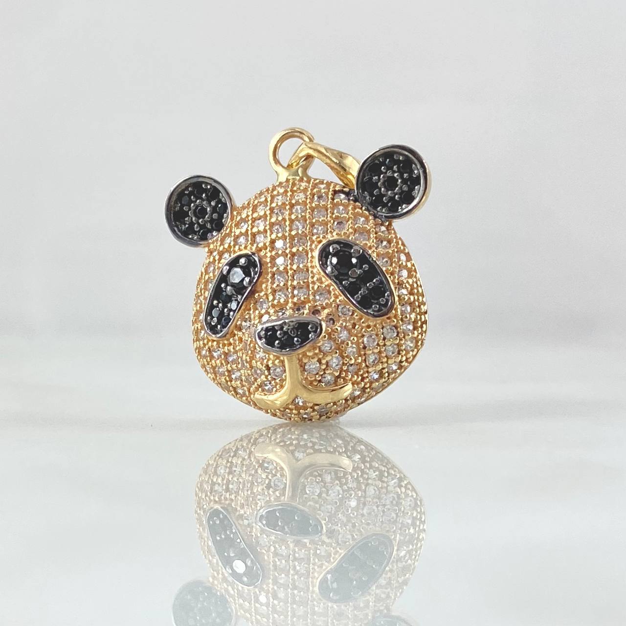 Pendant Face Panda Bear 4.75gr / 2.5cm / White Black Zircons Yellow Gold 18K ©