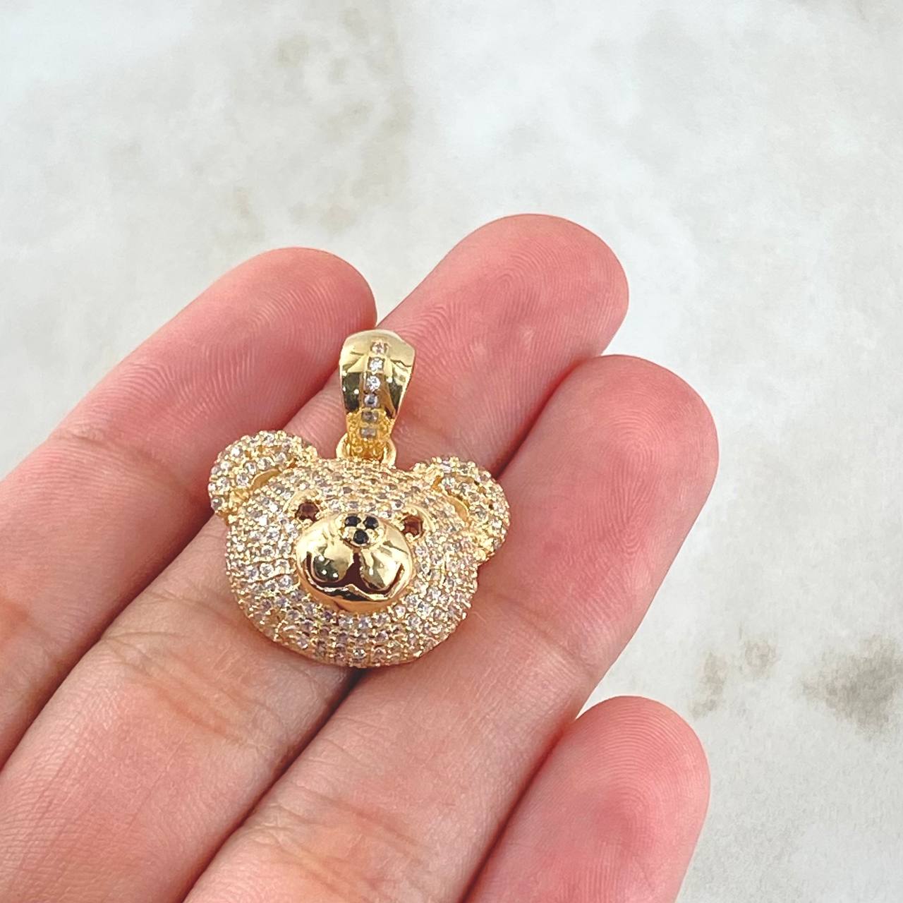 Pendant Rotro Bear 5.9gr / 2.5cm / White Zircons Brown Yellow Gold 18K ©