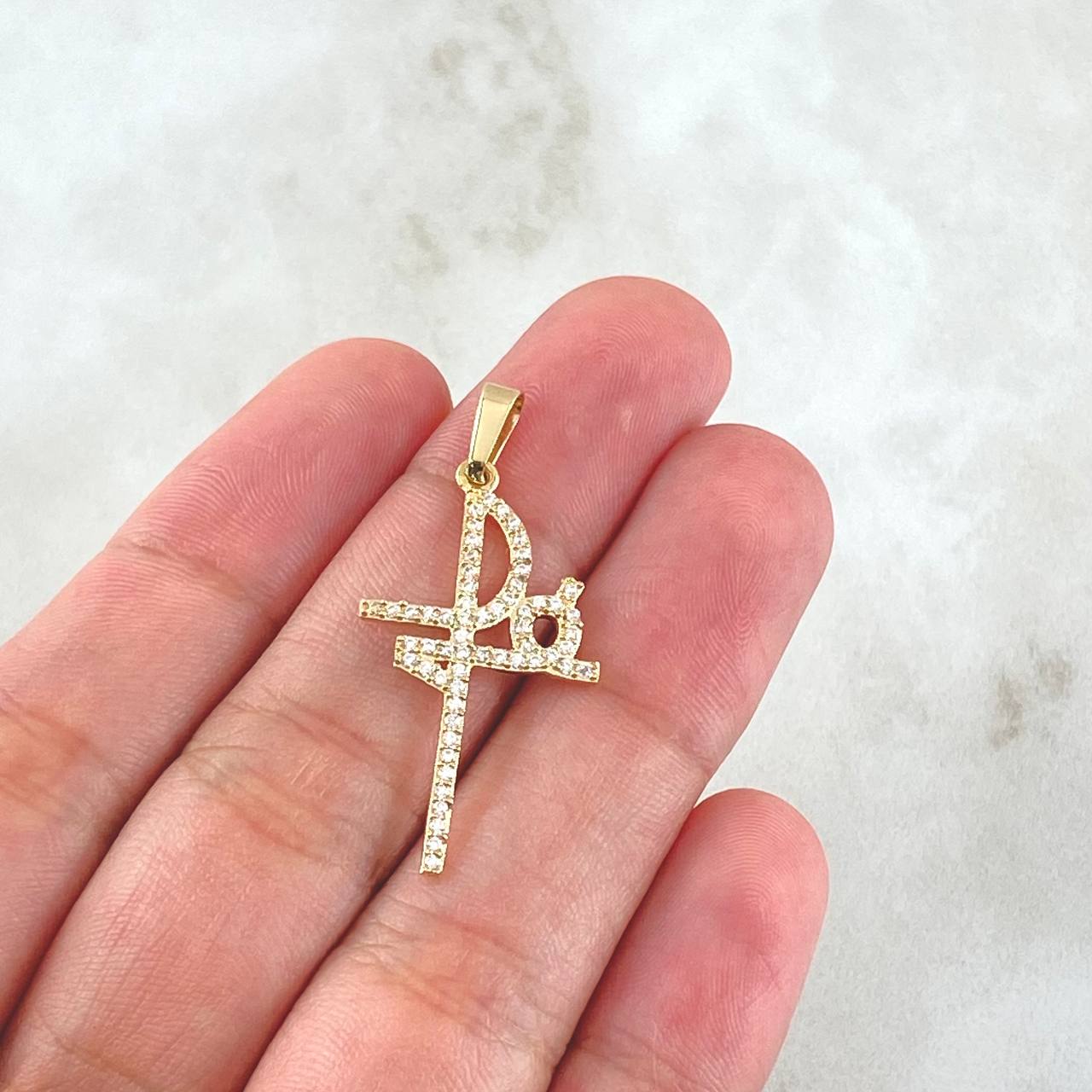 Pendant Thick Faith 1.4gr / 3.5cm / White Zircons Yellow Gold 18K ©