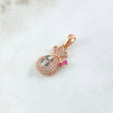 Dije Bolsa de Dinero 2.45gr / 2.5cm / Circones Blancos Verdes Fucsias Dos Oros Blanco Rosa 18K ©