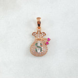 Dije Bolsa de Dinero 2.45gr / 2.5cm / Circones Blancos Verdes Fucsias Dos Oros Blanco Rosa 18K ©