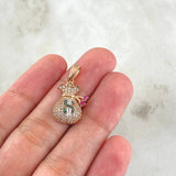 Dije Bolsa de Dinero 2.45gr / 2.5cm / Circones Blancos Verdes Fucsias Dos Oros Blanco Rosa 18K ©