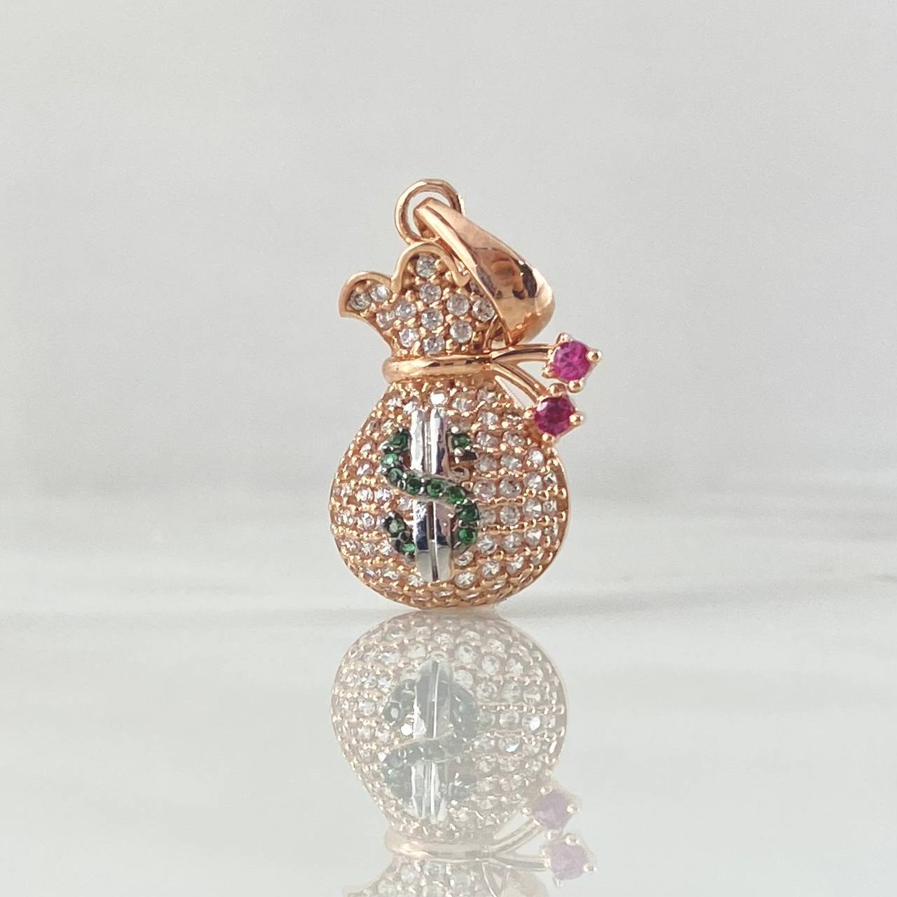 Dije Bolsa de Dinero 2.45gr / 2.5cm / Circones Blancos Verdes Fucsias Dos Oros Blanco Rosa 18K ©