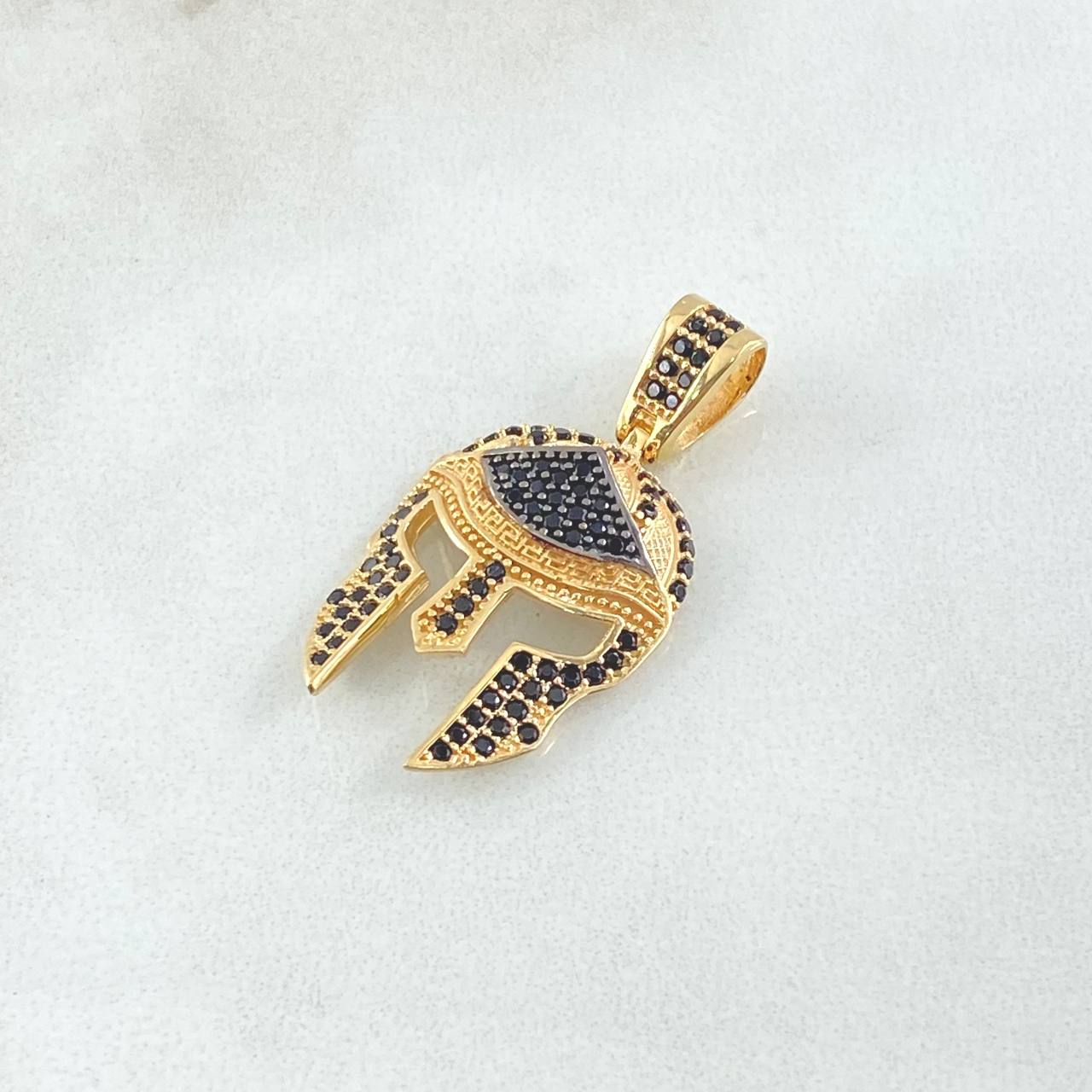 Pendant Gladiator Helmet 3.45gr / 3cm / Black Zircons Yellow Gold 18K ©